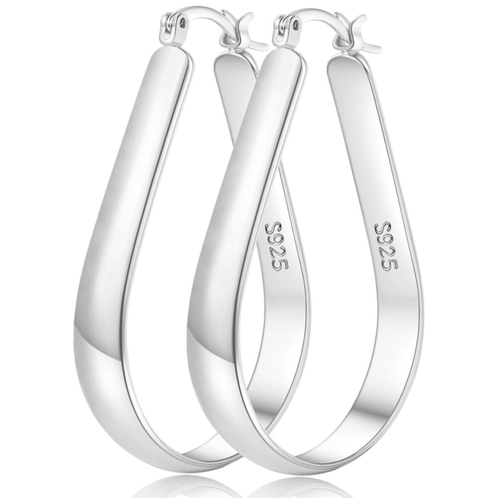 Large 925 Sterling Silver Hoop Earrings for Women Hypoallergenic Thick